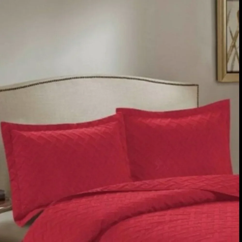 3PC Quilt Bedspread Set Oversized Queen Mandarin Red